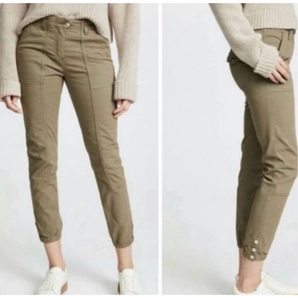 Veronica Beard Field Cargo Pants Army Green Elastic Jogger Hem Side Snaps Size 6 - Picture 3 of 8